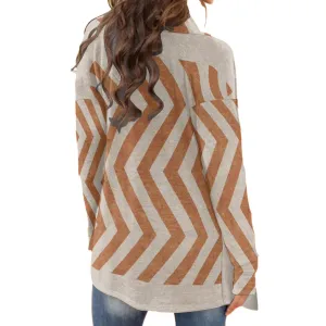 15All-Over Print Women's Cardigan With Long Sleeve rust and beige print