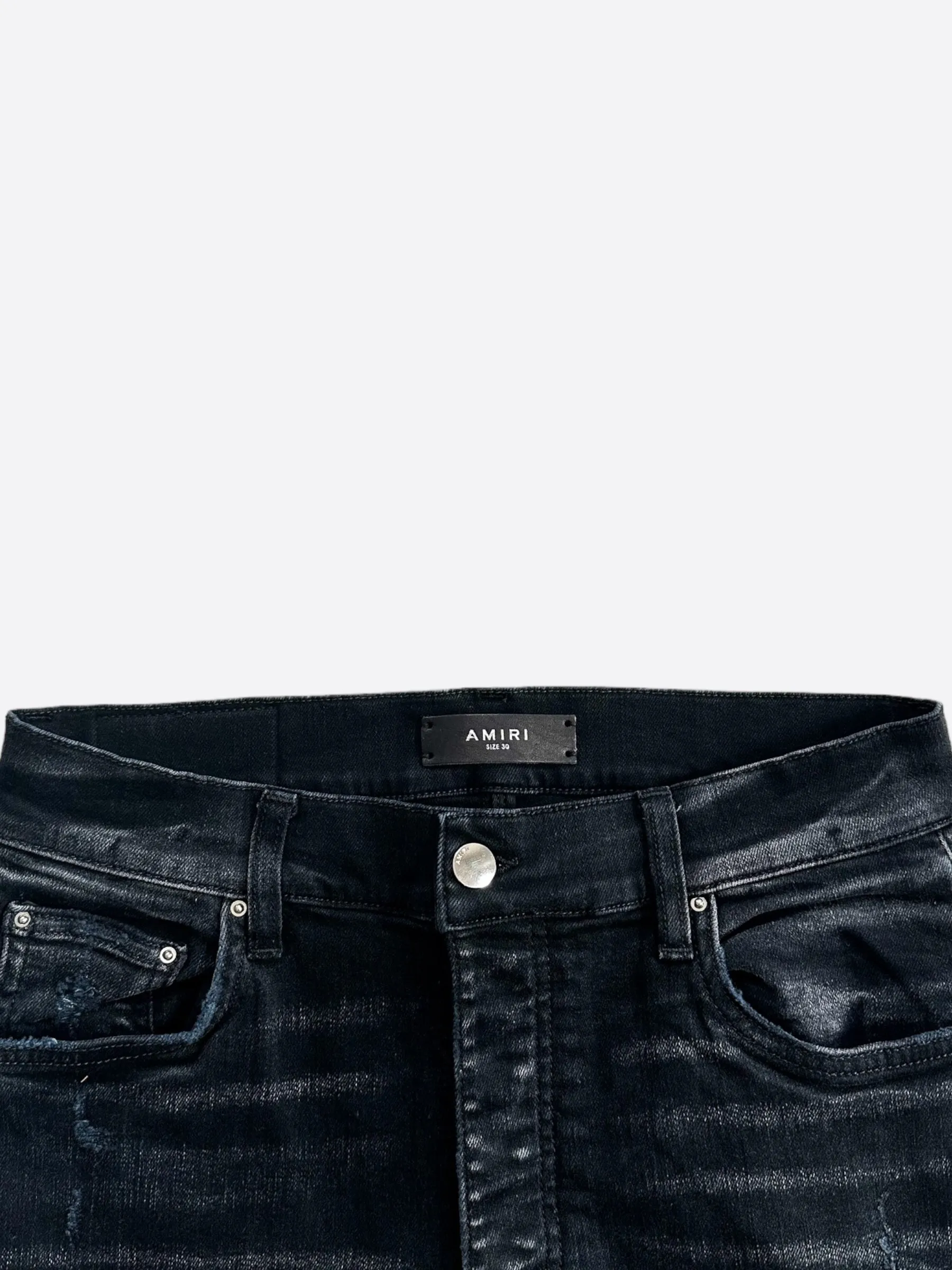 Amiri Aged Black Varsity Applique Logo Jeans