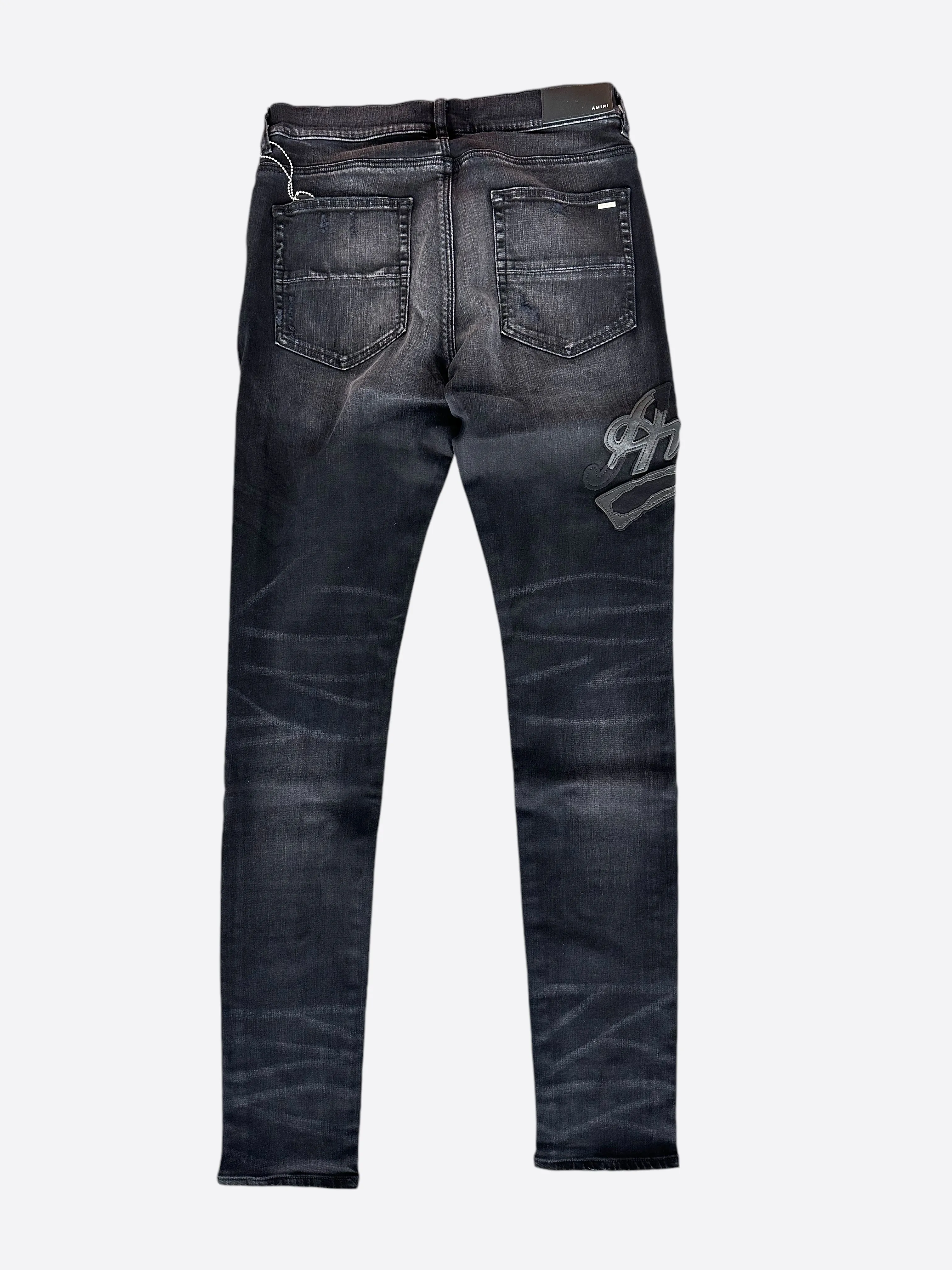 Amiri Aged Black Varsity Applique Logo Jeans