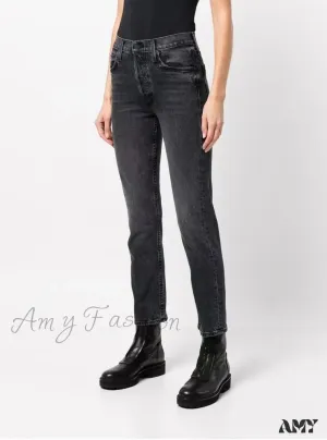 Amy Fashion - High Quality Stretch Women straight denim casual fashion ankle-length 2024 Fall Winter new Jean