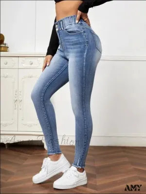 Amy Fashion - High Stretch Ripped Casual Fashion Elastic Waist Skinny Slim Autumn Jean