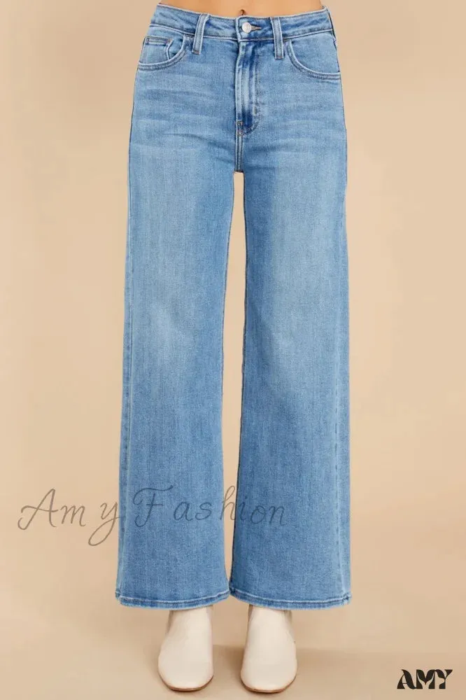 Amy Fashion - New Loose Straight Leg Casual Fashion Retro Distressed High Waist Wide Leg Cropped Denim Jean