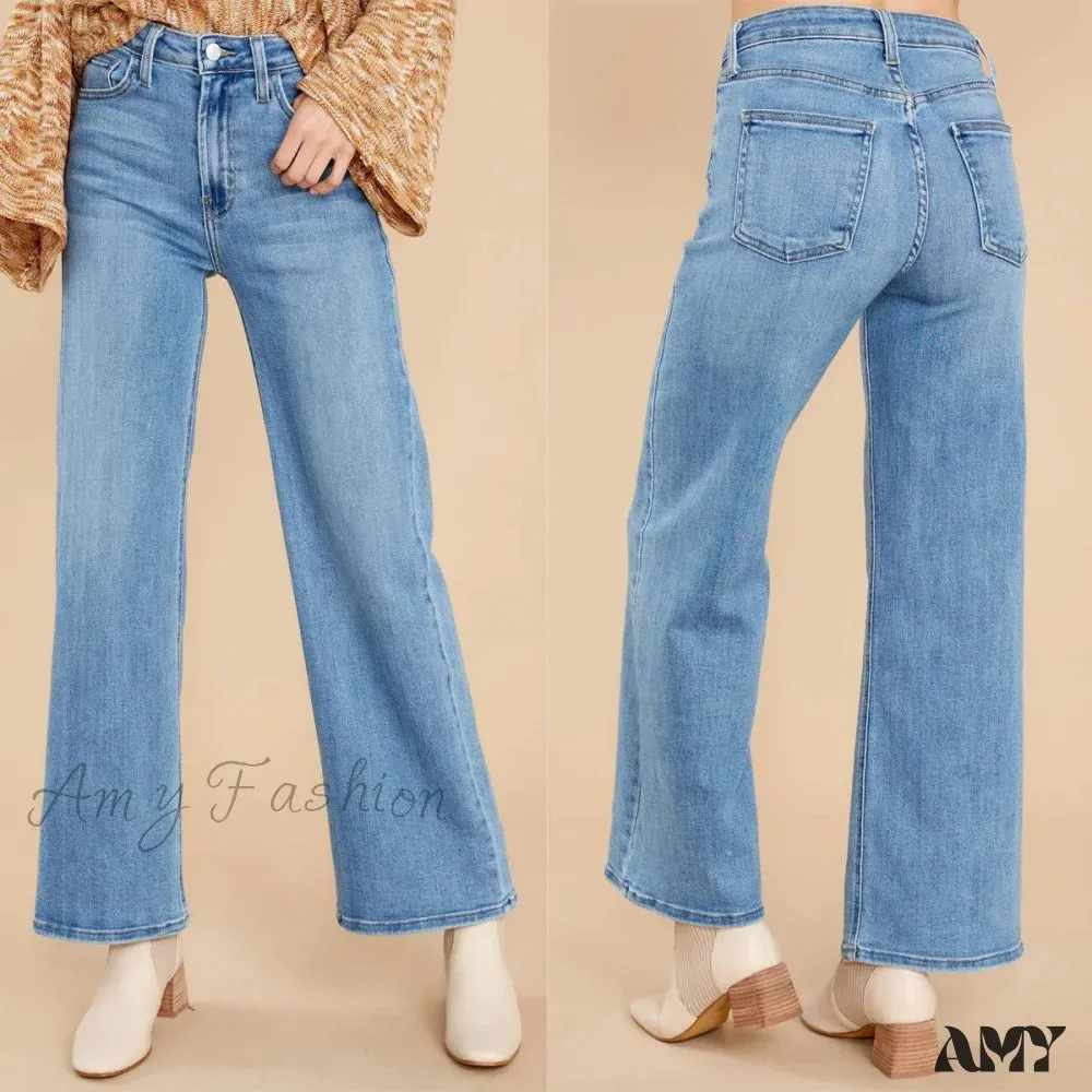 Amy Fashion - New Loose Straight Leg Casual Fashion Retro Distressed High Waist Wide Leg Cropped Denim Jean