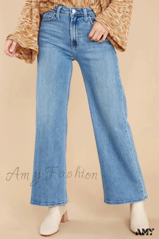 Amy Fashion - New Loose Straight Leg Casual Fashion Retro Distressed High Waist Wide Leg Cropped Denim Jean