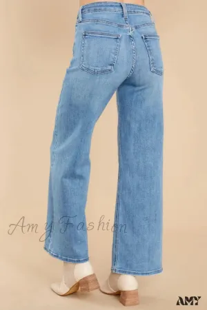 Amy Fashion - New Loose Straight Leg Casual Fashion Retro Distressed High Waist Wide Leg Cropped Denim Jean