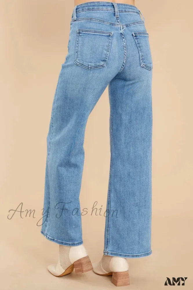 Amy Fashion - New Loose Straight Leg Casual Fashion Retro Distressed High Waist Wide Leg Cropped Denim Jean