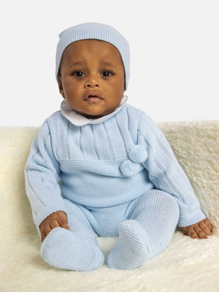 Baby Boy Hugo Collection 3-piece Knitted Set-Baby Blue