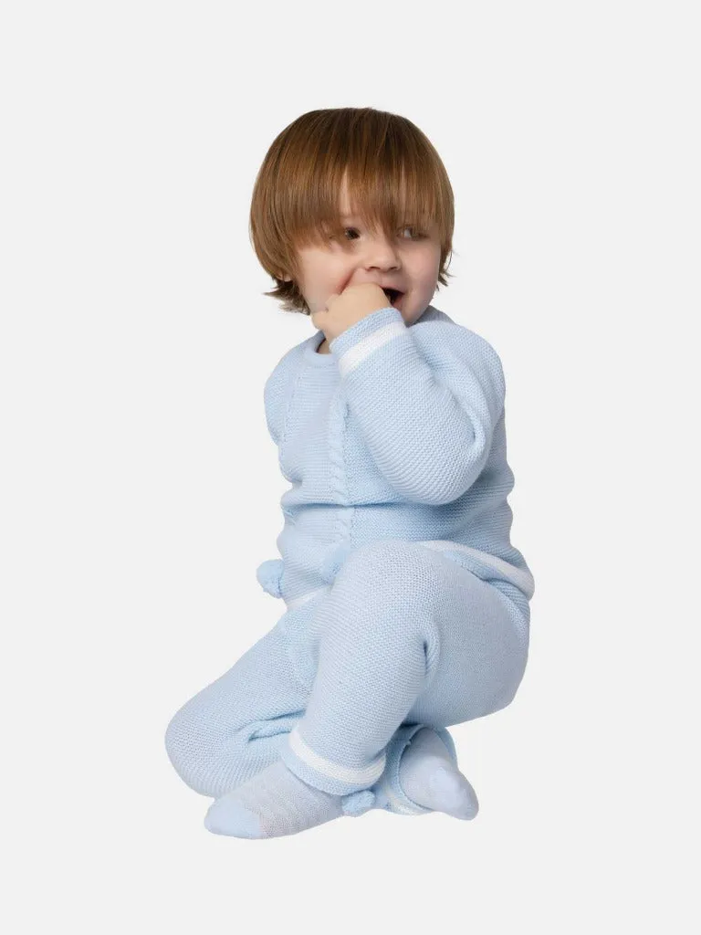 Baby Boy Luis Collection 3-piece Knitted Set with Pom-poms-Baby Blue