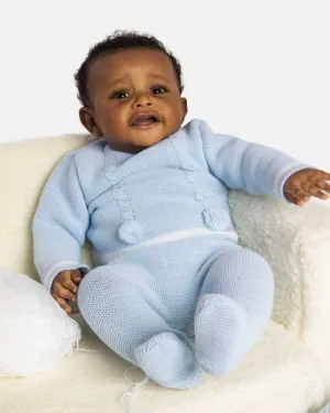 Baby Boy Luis Collection 3-piece Knitted Set with Pom-poms-Baby Blue
