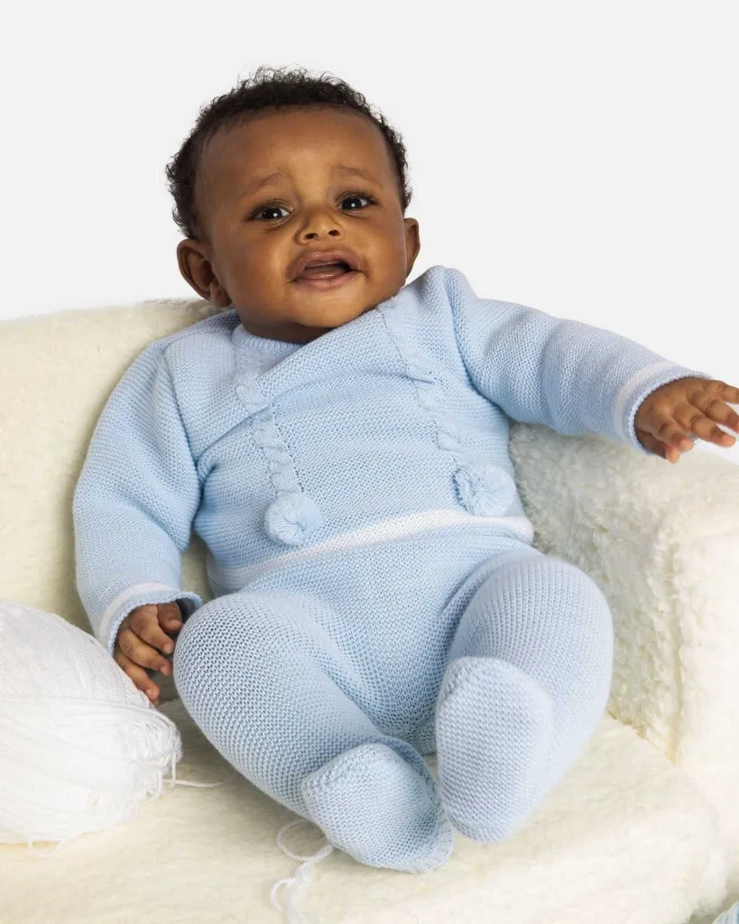 Baby Boy Luis Collection 3-piece Knitted Set with Pom-poms-Baby Blue