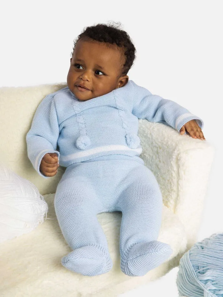 Baby Boy Luis Collection 3-piece Knitted Set with Pom-poms-Baby Blue