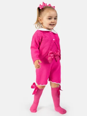 Baby Girl Lily Collection 3-piece Spanish Knitted Set- Fuchsia Pink
