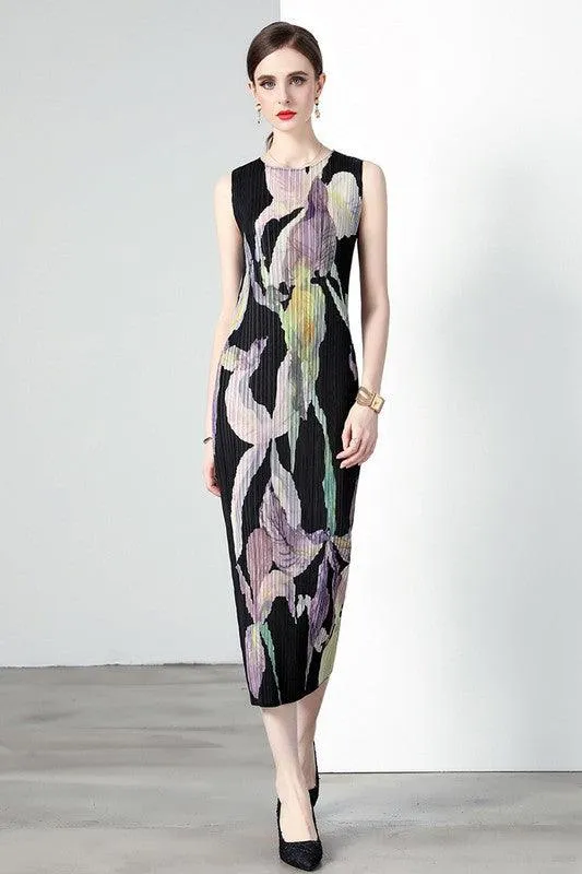 Black Multi Pleated Bodycon Maxi Dress