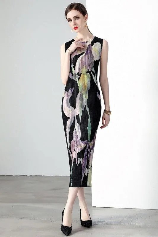 Black Multi Pleated Bodycon Maxi Dress