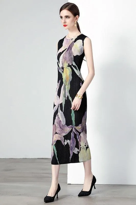 Black Multi Pleated Bodycon Maxi Dress