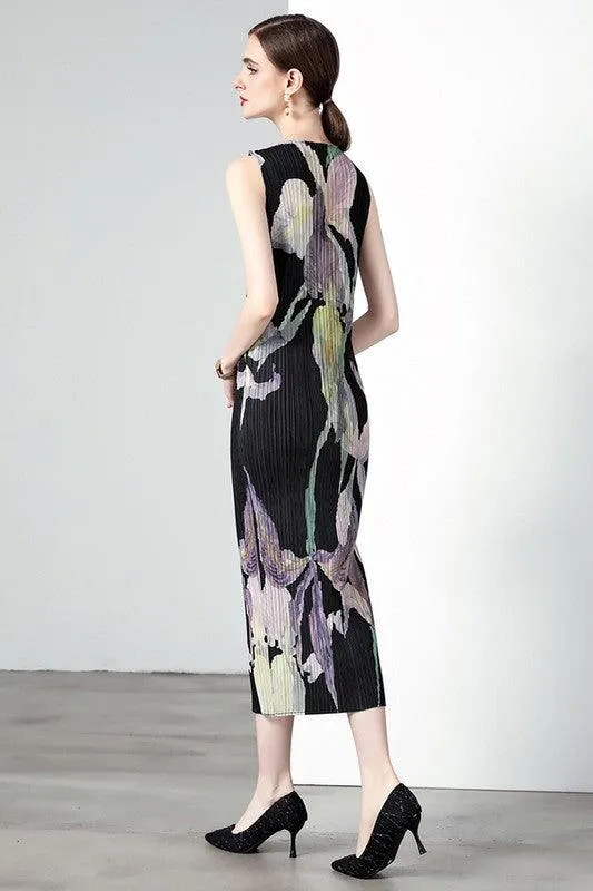 Black Multi Pleated Bodycon Maxi Dress