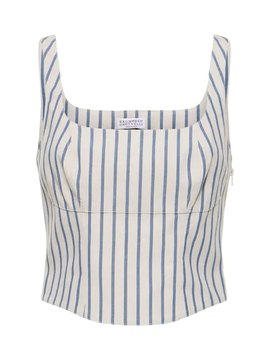 Brunello Cucinelli   Striped cotton poplin tank top 