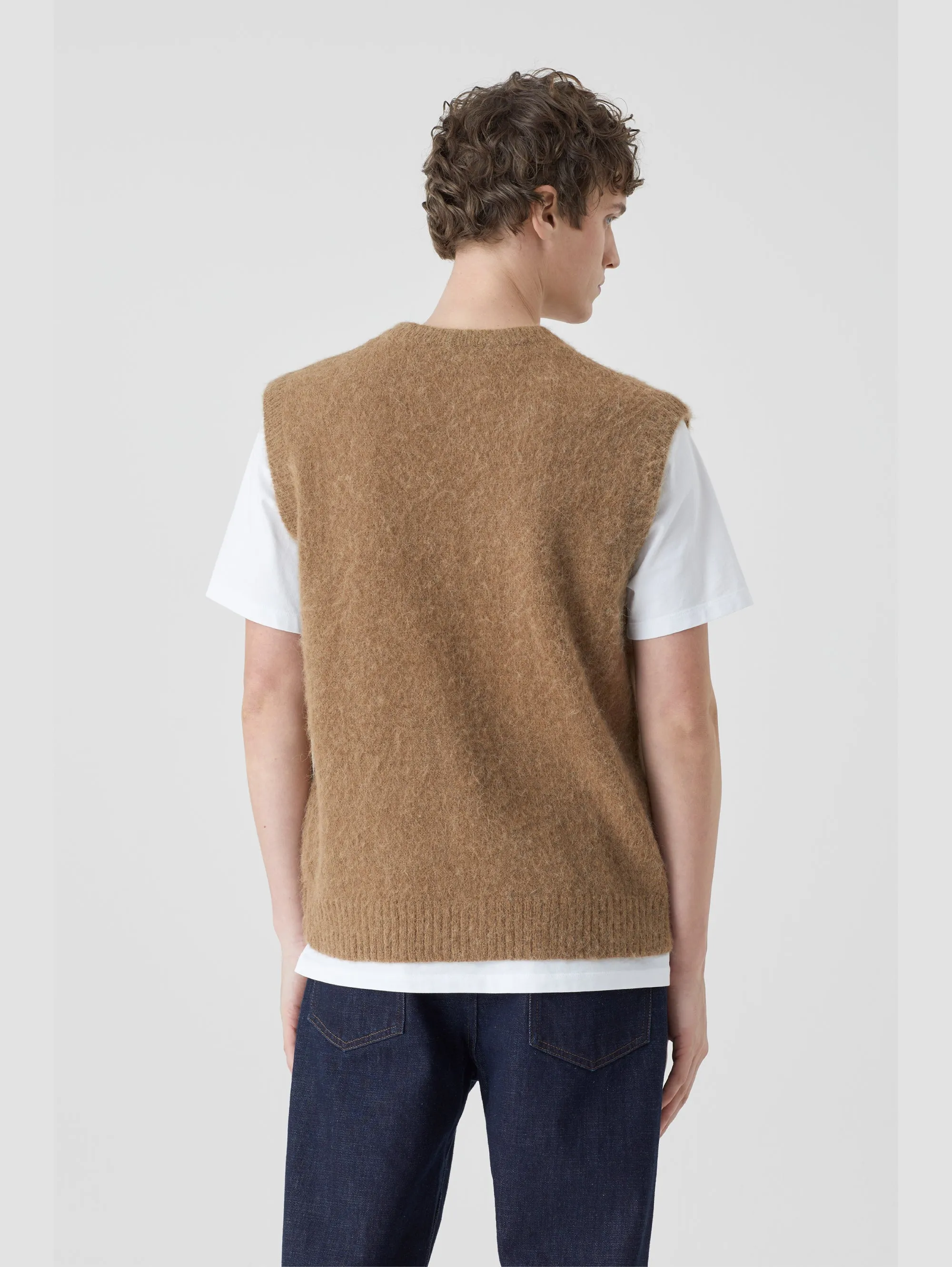 Cardigan con Scollo a V in Alpaca Alder Wood