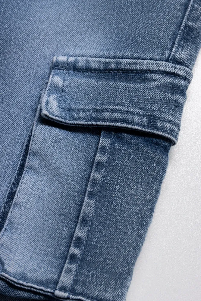 Cargo Straight Leg Denim Jeans Blue
