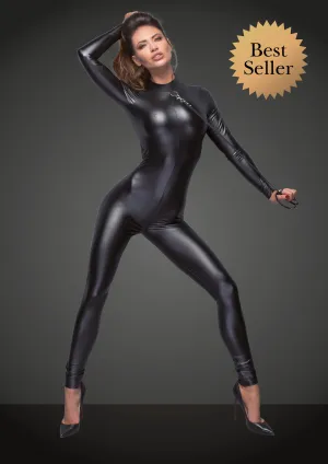 Catsuit with leash and 2-way zipper