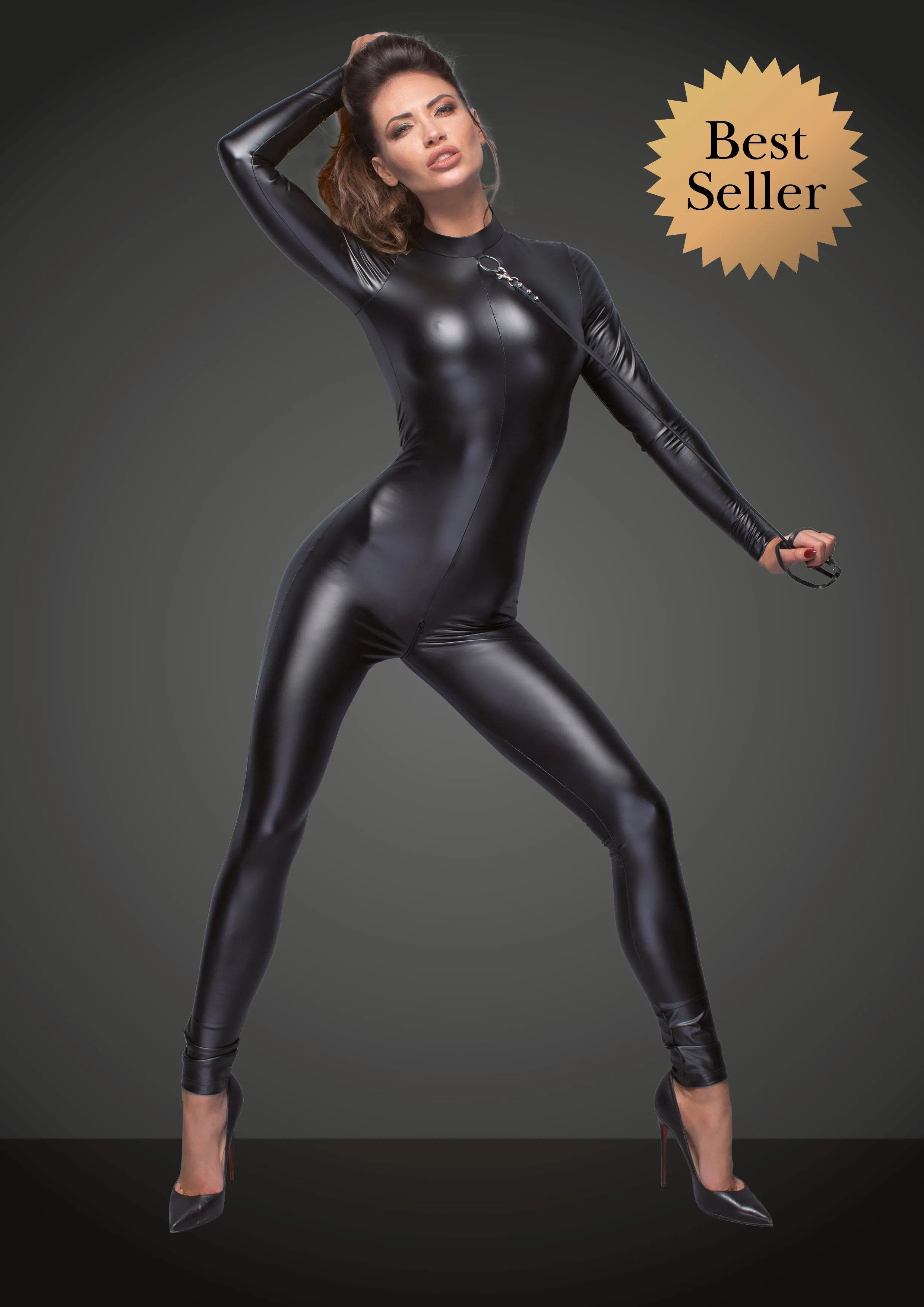Catsuit with leash and 2-way zipper