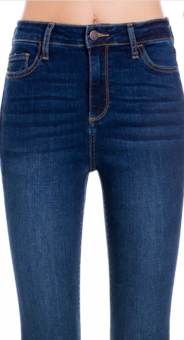 CELLO SKINNY JEANS HIGH RISE DARK WASH RAW HEM CROP