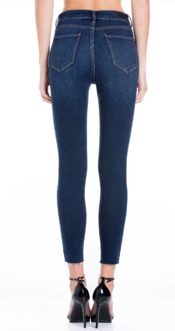 CELLO SKINNY JEANS HIGH RISE DARK WASH RAW HEM CROP