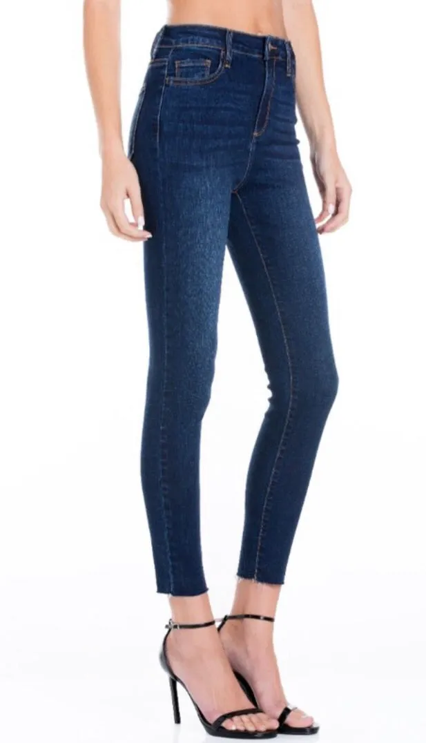 CELLO SKINNY JEANS HIGH RISE DARK WASH RAW HEM CROP