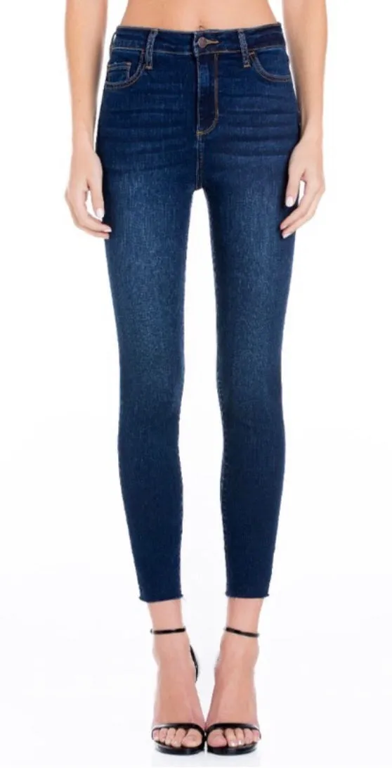 CELLO SKINNY JEANS HIGH RISE DARK WASH RAW HEM CROP