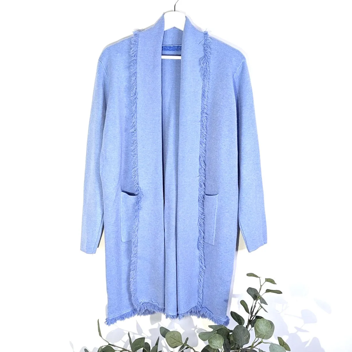 Coatigan with pockets and waterfall lapel with frayed edging detail
