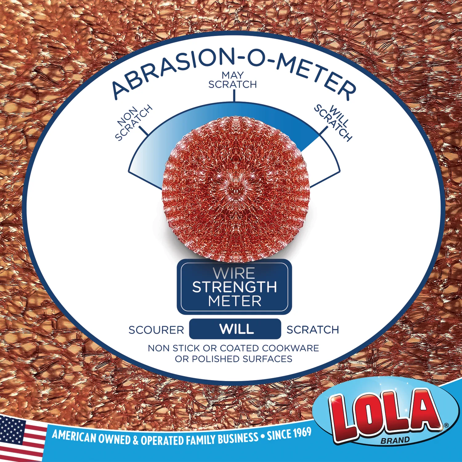 Copper Mesh Scourer - 2 pack, size 3.5" x 3.5" x 1.25", Heavy Duty