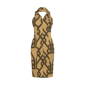 DENOGRAM HALTER DRESS-BROWN