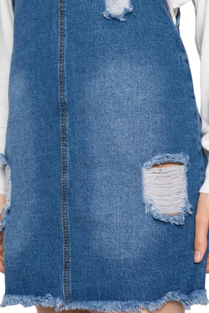Destroyed Denim Overall Dress