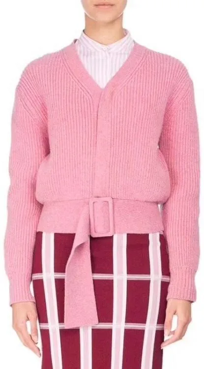 Faux-Cardigan Sweater with Belt, Pink