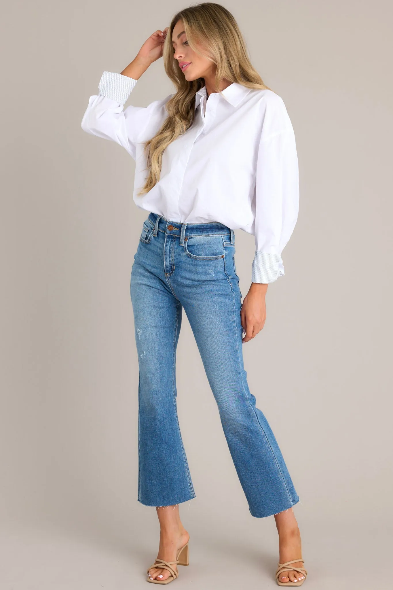 Forgetting You Medium Wash Cropped Flare Jeans