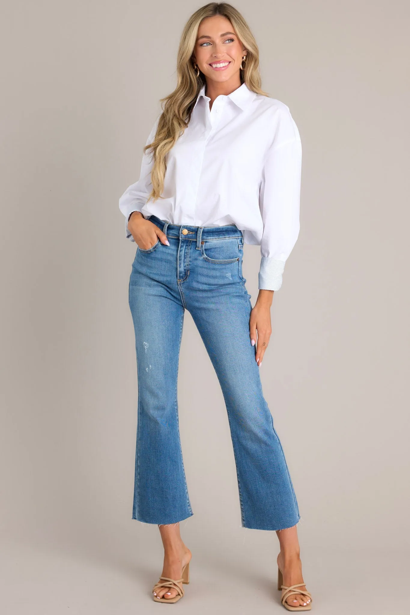 Forgetting You Medium Wash Cropped Flare Jeans
