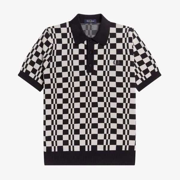 Fred Perry Chequerboard Knitted Shirt : Black / Ecru