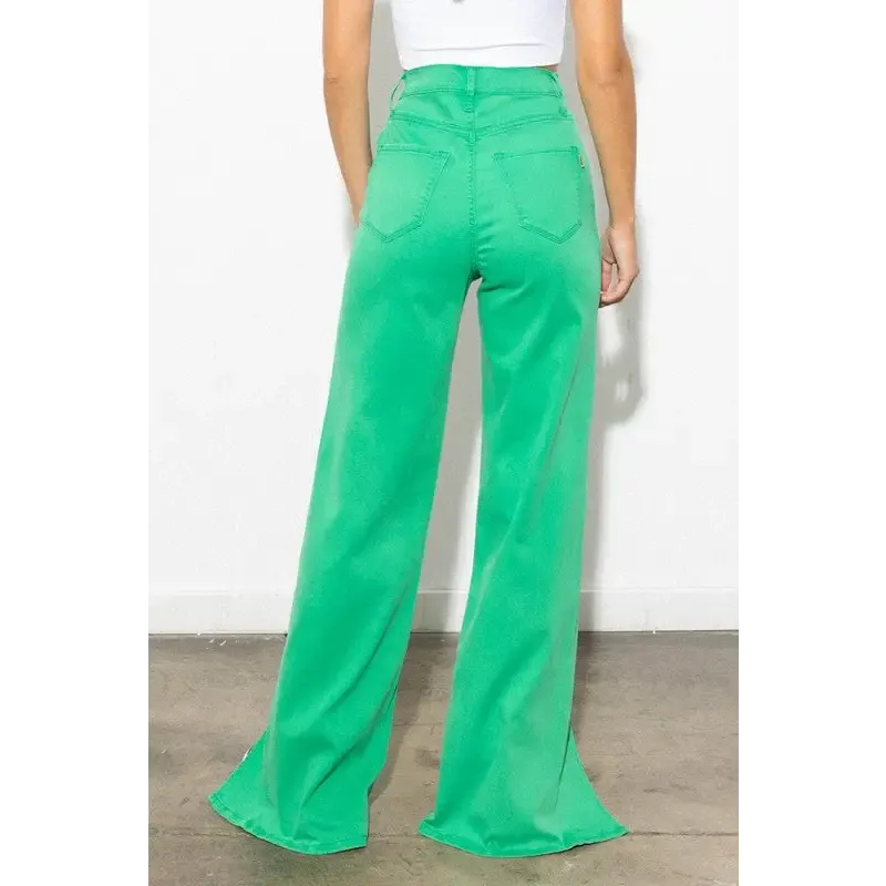 Front Slit Wide Leg Tencel Pants