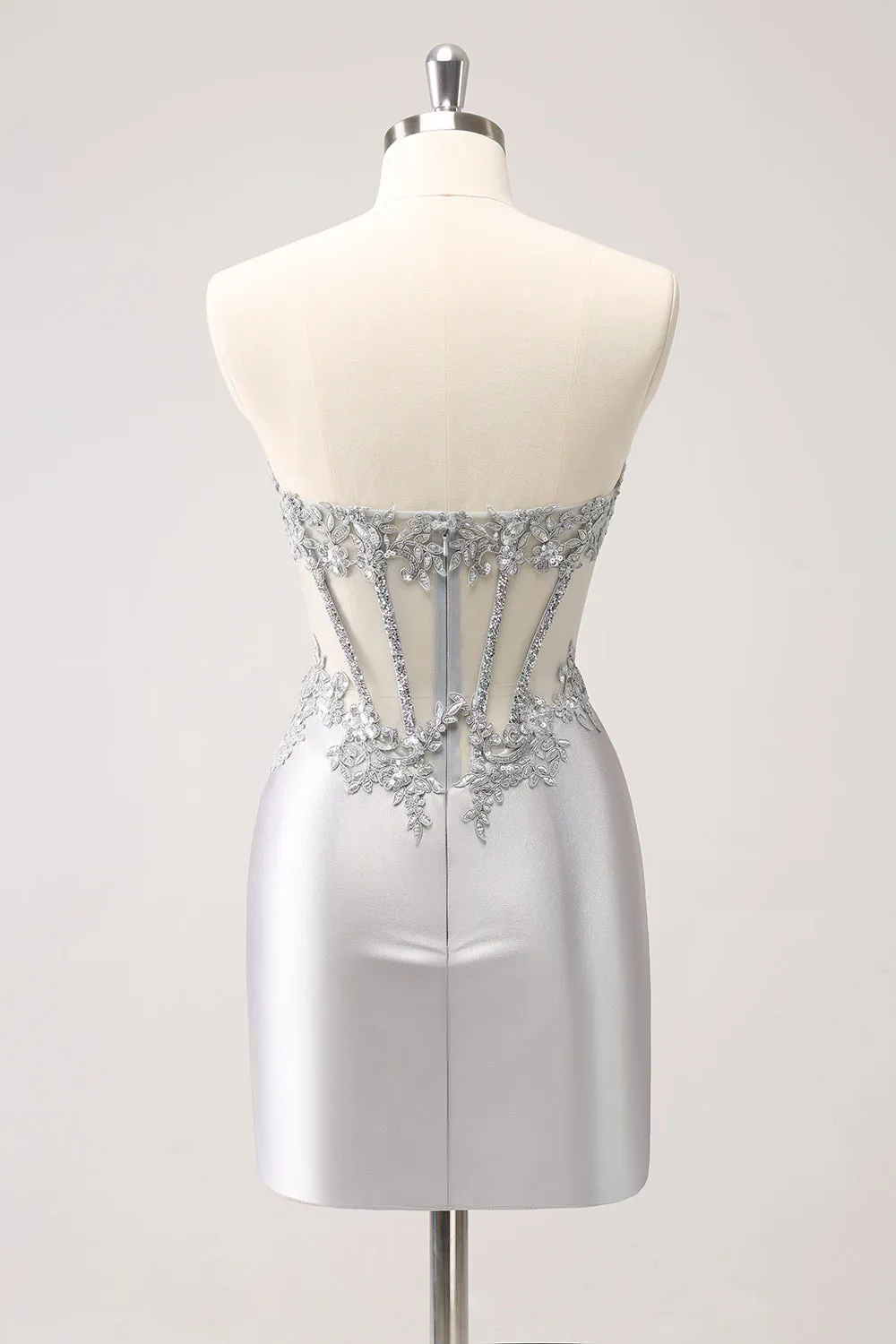 Glitter Silver Corset Strapless Homecoming Dress