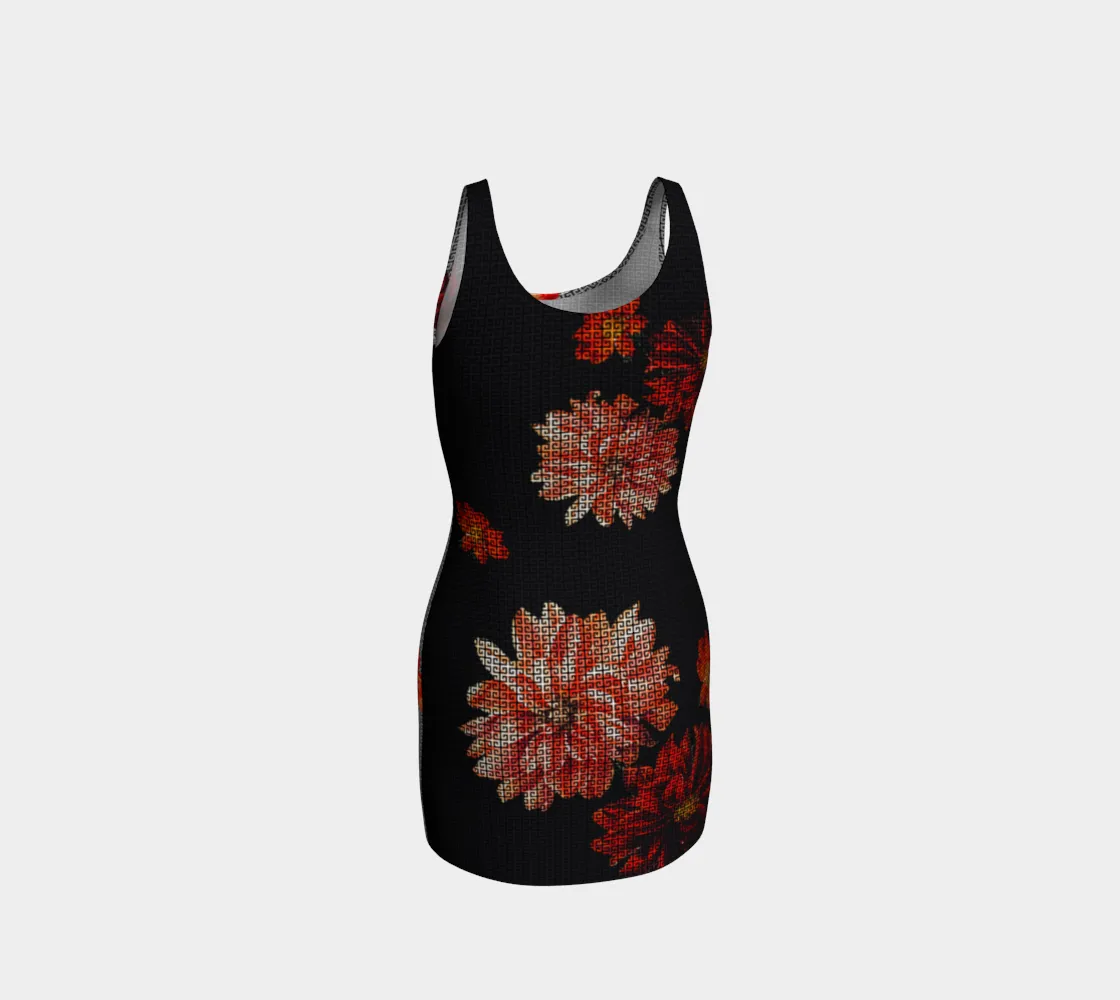 Greek Key Floral Bodycon Dress