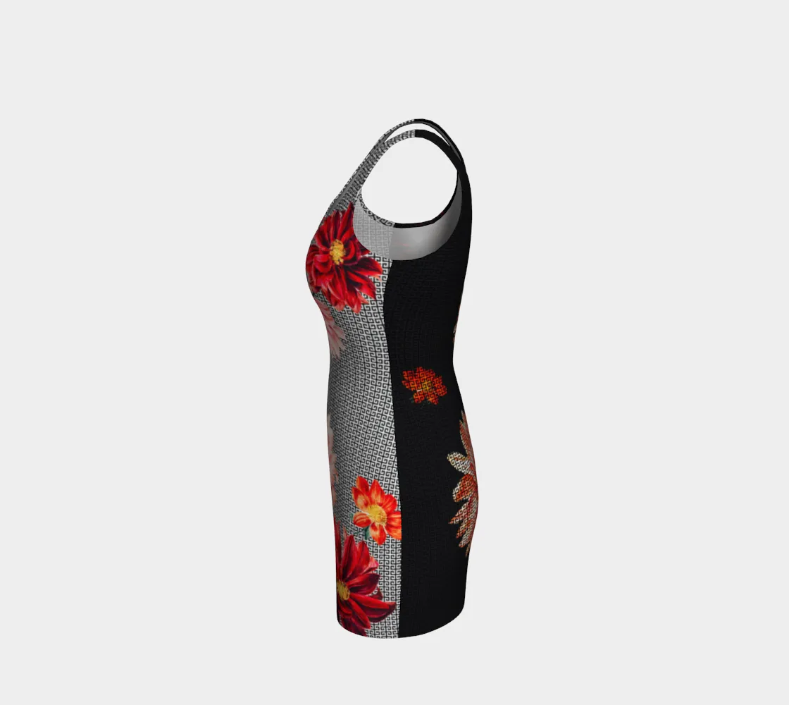 Greek Key Floral Bodycon Dress