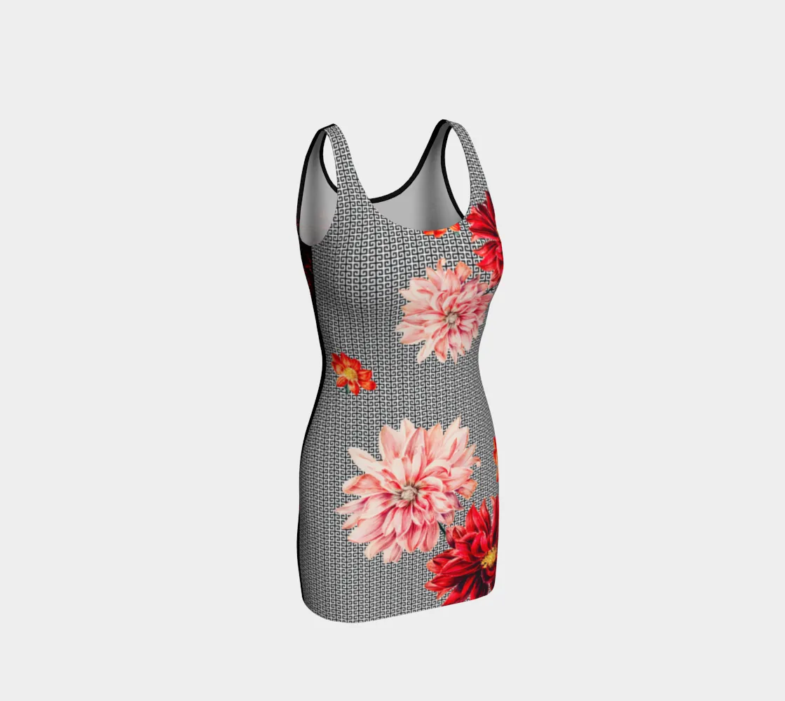 Greek Key Floral Bodycon Dress