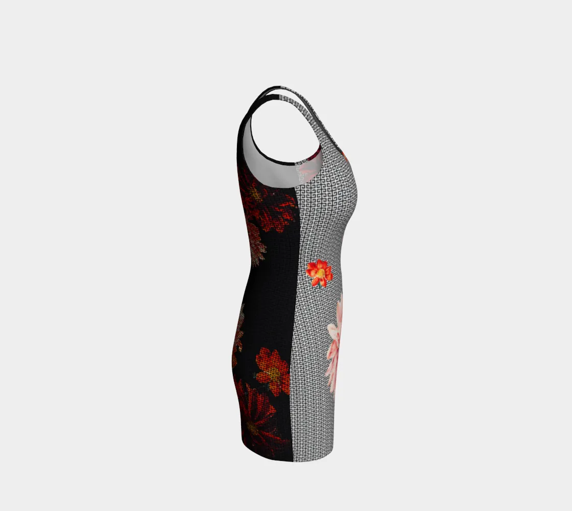 Greek Key Floral Bodycon Dress