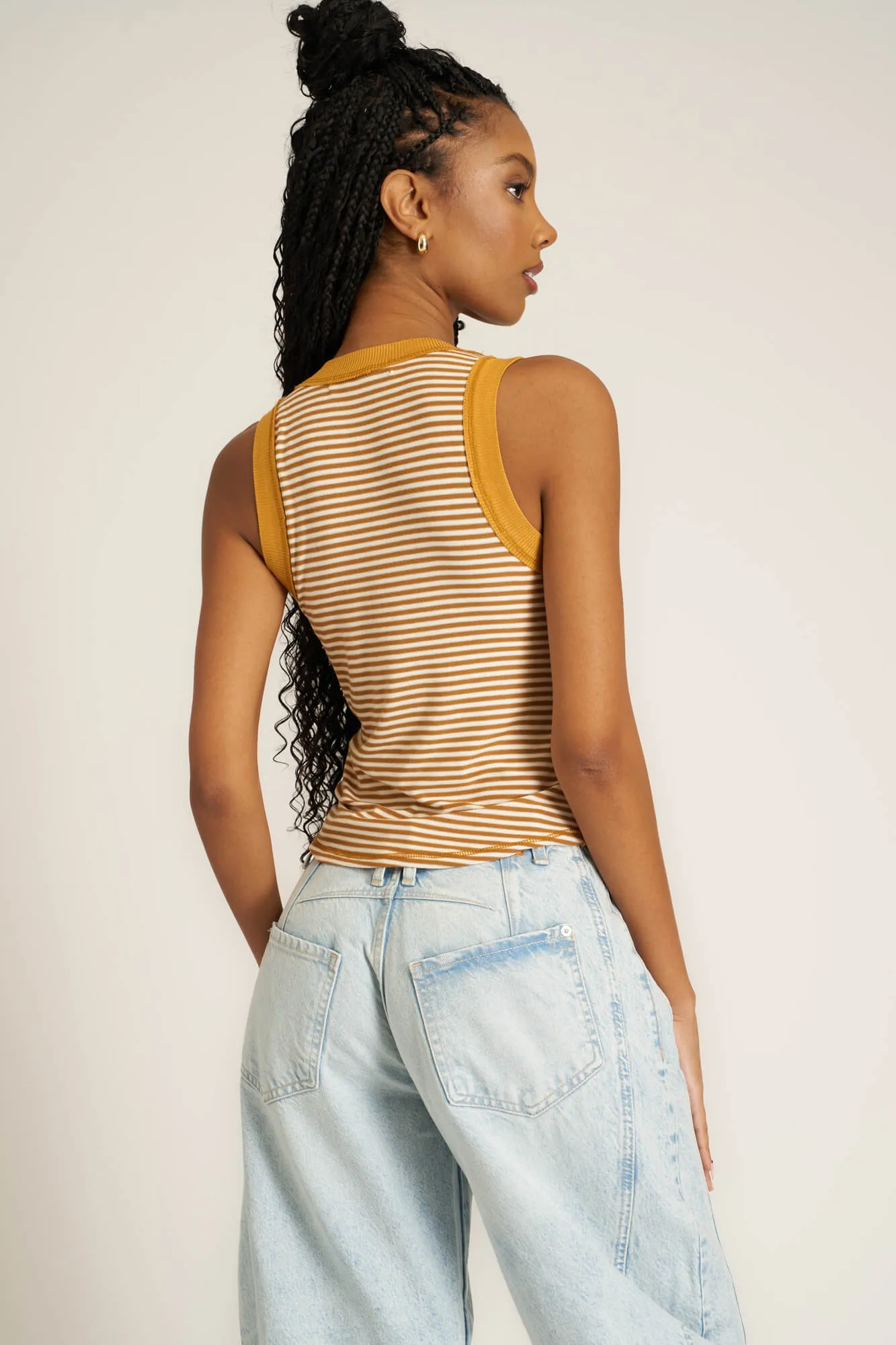 Hits Different Striped Ringer Tank - Golden Harvest Stripe