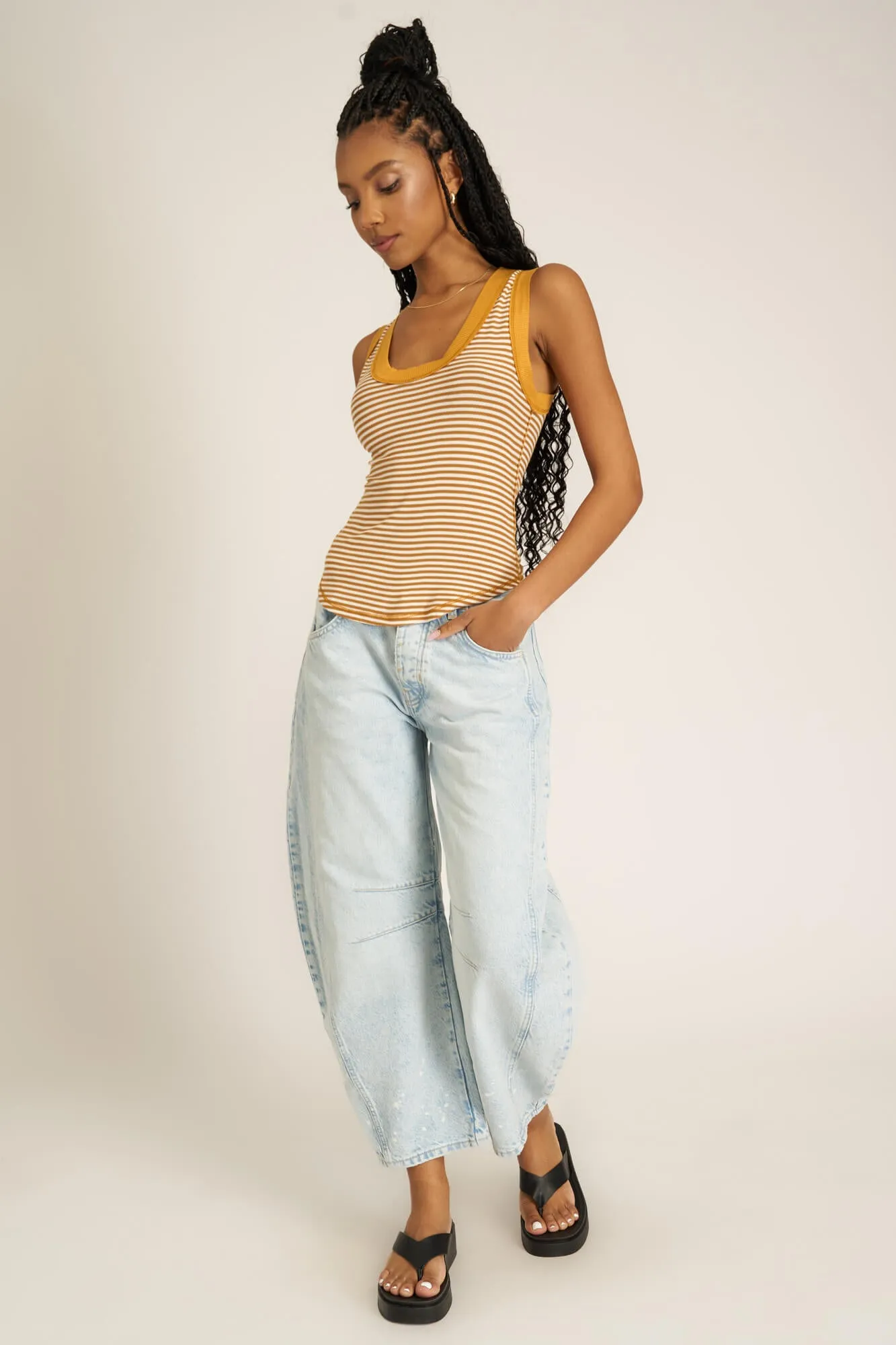 Hits Different Striped Ringer Tank - Golden Harvest Stripe