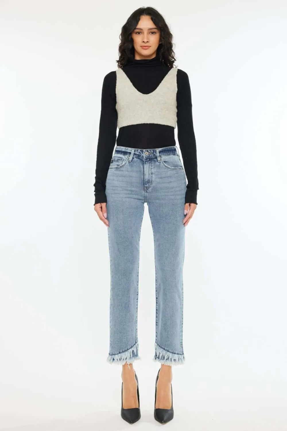 Kancan Raw Hem High Rise Straight Jeans