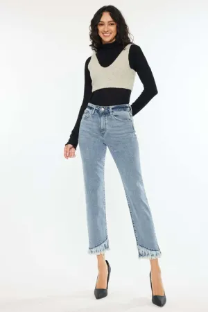 Kancan Raw Hem High Rise Straight Jeans