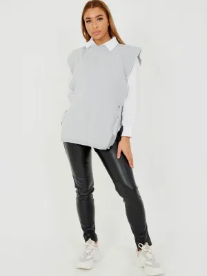 Kathrine Tie Side Crew Neck Knitted Vest In Grey