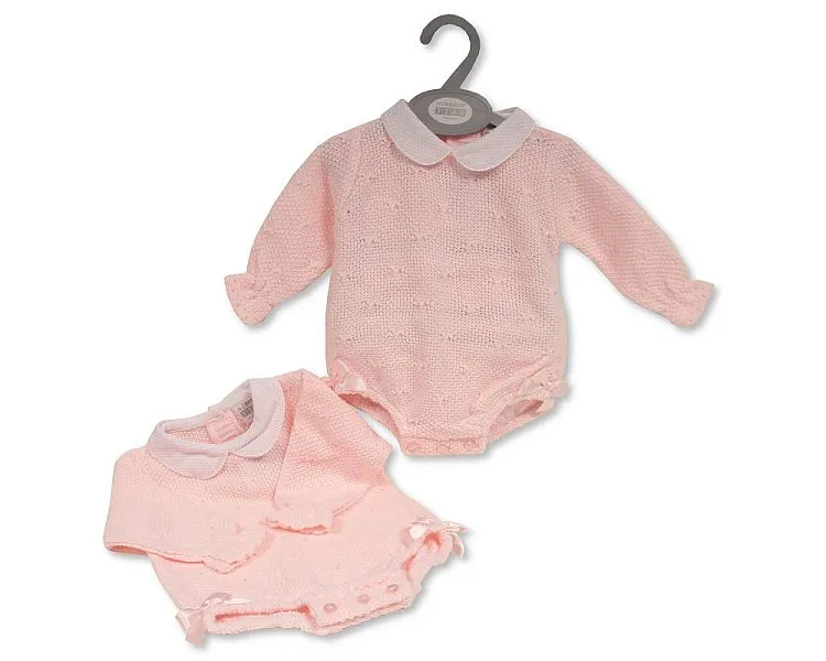 Knitted Baby Girls Short Romper with Bows (NB-9) (PK6)  BW-10-1198