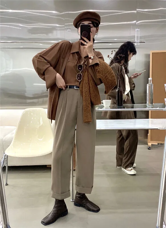 [Korean Style] 4 Color High Waist Wide Leg Straight Cropped Trousers